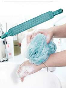 Bộ dụng cụ chà lưng tẩy tế bào chết chuyên nghiệp 3 trong 1 hai lớp dày dặn với cát thô – Khăn tắm dài, bông tắm, găng tay chà rửa cho nam và nữ, loại bỏ tế bào chết mạnh mẽ không gây đau rát, bộ dụng cụ vệ sinh phòng tắm. - Màu xanh lam - Xem 2