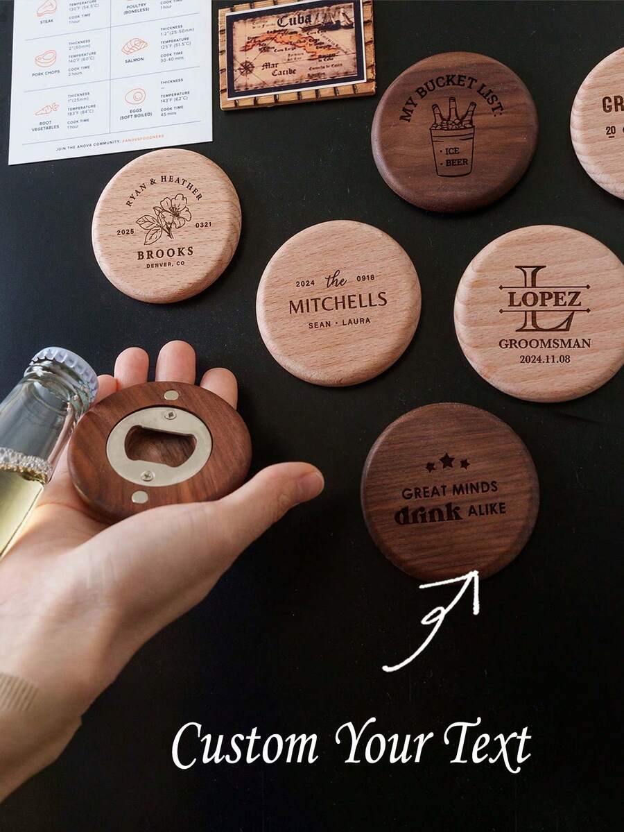 1pc Engraved Magnetic Bottle Opener, Wedding Favor, Magnetic Fridge Bottle Opener, Men's Gift, Customized Bottle Opener, Birthday Party Guest Gift, Birthday Party Souvenir, Customized Bottle Opener, Thank You Gift, Wedding Favor, Wedding Magnet, Personalized Wedding Favor, Gift For Him, Gift For Her, Girlfriend, Boyfriend, Family, Friends