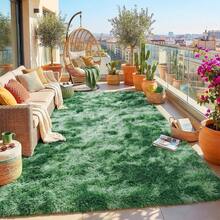 Soft Shaggy Area Rug For Living Room, Thick Fuzzy Rug For Bedroom, Modern Spring Decor Aesthetic, Upgrade Non-Slip Fluffy Carpet, Ideal Gift For Mother's Day Housewarming, Easter, Dry Clean Only, With 4 Carpet Stickers, Tie-Dye Dark Green - 紮染深綠 - 查看 4