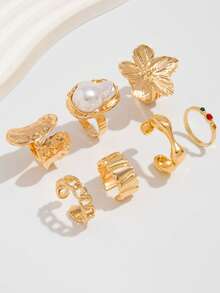 7pcs/Set Punk Style Ring Set, Vintage Geometric Rings Set For Women, Fashion Personalized Jewelry Gift, Suitable For Daily Outfit And Party Accessories - Multicolor - View 5