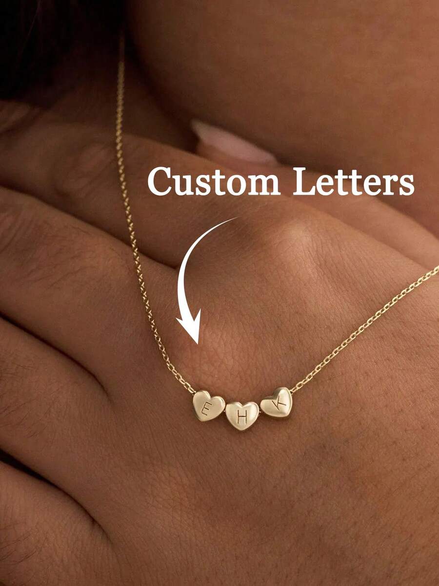 Collar personalizado con colgante de corazón 3D con inicial, collar personalizado con letra de oro, collar para mujer, joyería de verano, colgante con letra del nombre personalizado para madre, novia, mujer, regalo personalizado, regalo del Día de la Madre, accesorios de playa para mujer - Dorado - Ver 1