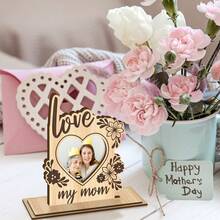 1 pièce Cadre photo en bois rustique - en forme de cœur avec crochet de suspension, convient pour afficher des photos et des décorations, peut être offert en cadeau pour maman pour la fête des mères, Noël, anniversaire, à accrocher au mur ou à poser sur une table - A - Voir 6