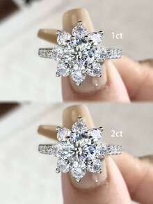 1 chiếc nhẫn bạc S925 đính đá Moissanite hình hoa hướng dương, 1-2 carat, thanh lịch và sang trọng, thích hợp làm quà tặng đính hôn, cưới, sinh nhật bạn thân, kỷ niệm hoặc trang sức cô dâu. - Bạc - Xem 6