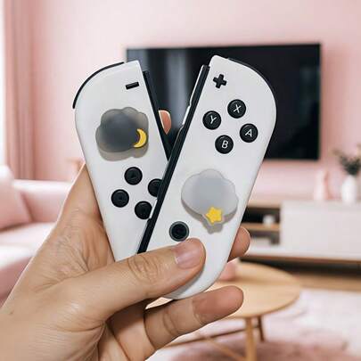 Cute Cloud Star & Moon Silicone Thumb Grip Caps (2pcs) - Compatible With Switch/Switch Lite/OLED, Anti-Slip Controller Joystick Cover For Cozy Gaming Vibes