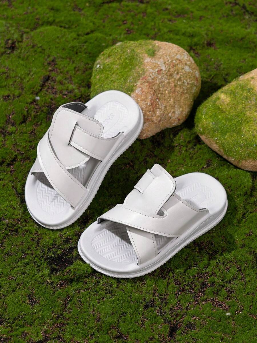 1 đôi dép quai chéo tối giản unisex, thích hợp cho mang hàng ngày, đi biển, thiết kế đơn giản và đa năng. - trắng - Xem 1