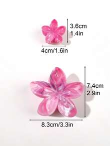 3件套覆盆子粉色亮面大理石纹扎染多层雏菊发夹套装，清新春日浪漫少女柔美活力风，适合海滩、派对、野餐等夏季装扮，爪夹沙滩配饰度假必备 - 彩色 - 查看 4