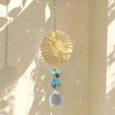 Sunflower Pendant Glass Crystal Wind Chimes, Stylish Bohemian Decoration, Flower Outdoor Garden Hanging Decoration, Crystal Prism Sun Catcher, Window Decoration, Holiday Party Decoration