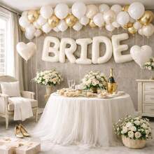 kumozawa 50pcs Bride Balloon Decoration Set, White And Gold Party Balloons With Letter And Heart Balloons, Suitable For Bridal Shower - Multicolor - View 5