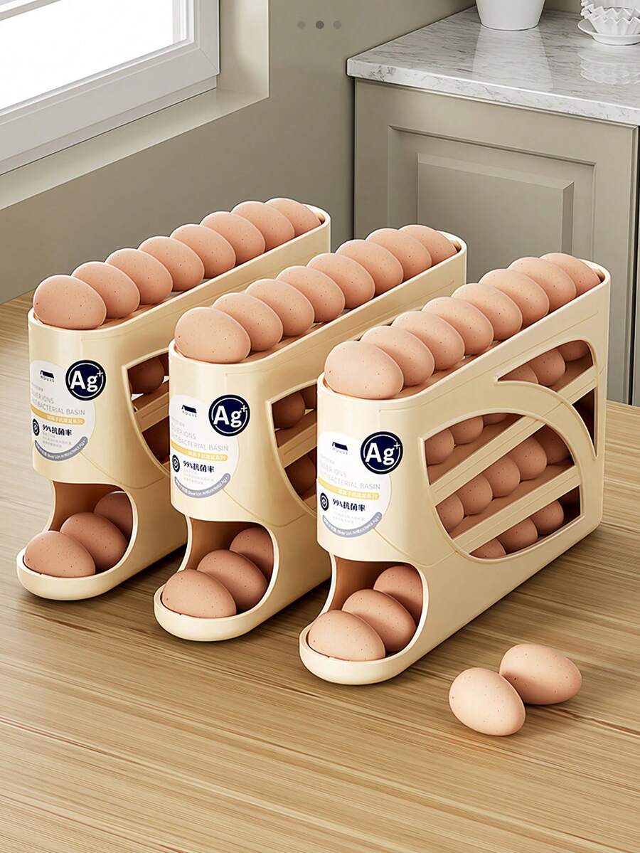 Khay đựng trứng lăn tự động cho tủ lạnh 4 tầng tiết kiệm diện tích, khay đựng trứng cho tủ lạnh và mặt bàn bếp, sức chứa 28 quả, giá lưu trữ trứng bằng nhựa bền cho tủ lạnh, mặt bàn, tủ bếp, phụ kiện sắp xếp nhà bếp