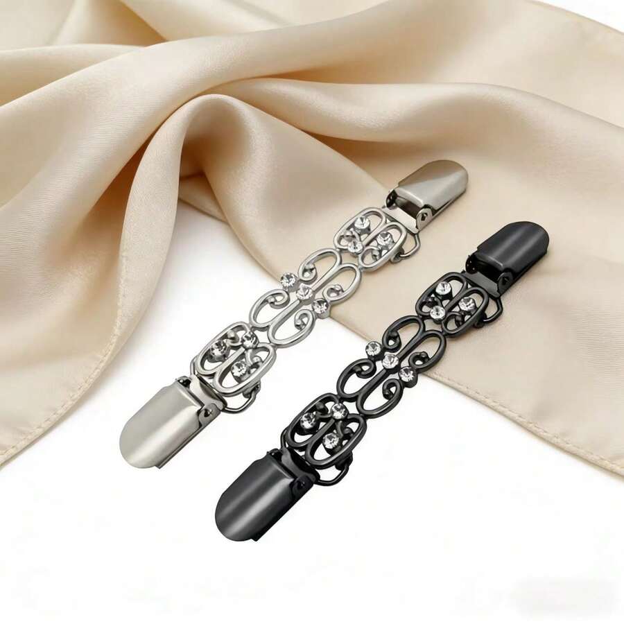 2 chiếc kẹp thắt eo dùng cho áo khoác cardigan, áo len, váy (màu đen và bạc)
