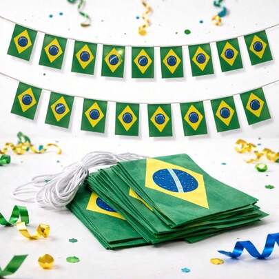 Bandeirinhas Decorativas do Brasil em Varal - 15U (6 Metros) - Cores Vibrantes. Para Torcida, Eventos e Decoração.