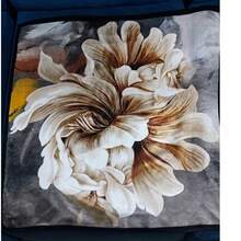 Floral Satin Scarf 90x90 – Retro Women's Fashion Head And Neck - 黑2 - 查看 7