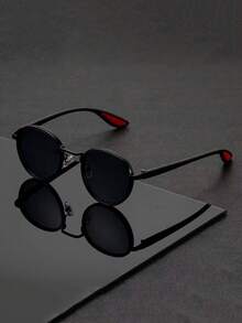 Personalized Contrast Color Temple Detail Round Frame Glasses, Unisex, Party And Photo Shooting Essential, Classic Color Scheme Versatile, Fashionable And Stylish Decorative Glasses - Multicolor - View 8