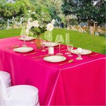 1pc Multi-Color Satin Tablecloth, Wedding Decoration Tablecloth, Party Decor Tablecloth - Hot Pink - View 6