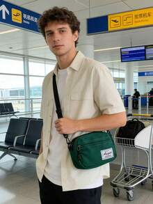 Túi đeo chéo nam bằng vải canvas màu xanh lá cây, túi đeo vai mini nhiều ngăn với dây đeo có thể điều chỉnh, túi nhỏ phong cách đường phố cho các hoạt động hàng ngày và cuộc sống sinh viên. - Nhiều màu - Xem 6