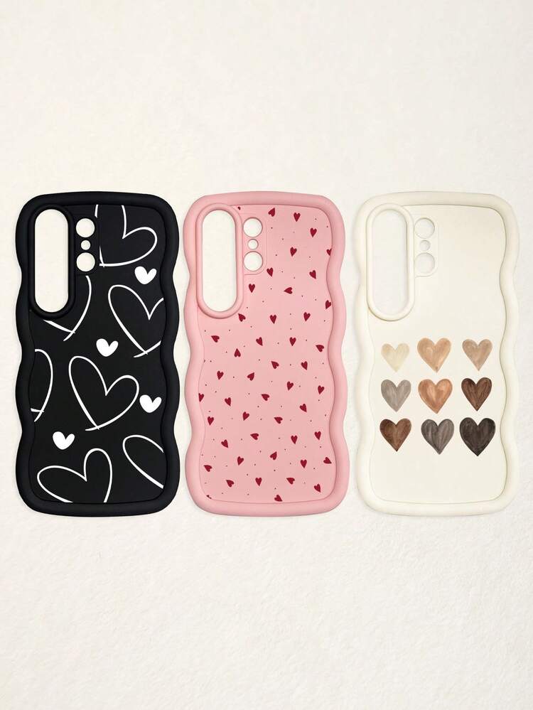 3pcs Assorted Heart Design Soft Silicone Phone Cases, Dopamine Themed In Black, White, Pink, Compatible With IPhone 17 / 17 Air / 17 Pro / 17 Pro Max, Compatible With IPhone 11, 13, 14, 15, 16 And Compatible With Galaxy Phones,International Version, Not The Domestic Version - Multicolor - View 60