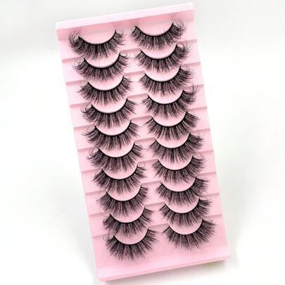 5D仿貂毛假睫毛10对装，蓬松柔软交叉式，自然浓密日常佩戴