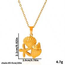 1pc Minimalist Fashionable 304 Stainless Steel Electroplated High-Quality Ocean Animal Pendant Necklace, Gold/Silver Color, Suitable For Women's Daily Wear, Comes With 1.6mm Thick Chain With Seashell & Starfish Decor - S424 - View 19