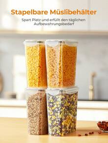 Boîtes de conservation hermétiques avec couvercles, lot de 4, 3,7 L, boîtes de rangement en plastique, saupoudreuses à céréales et contenants pour conserver céréales, cornflakes, spaghettis, etc. Organisateur de cuisine pour le réfrigérateur, rangement pour épices - Voir 4