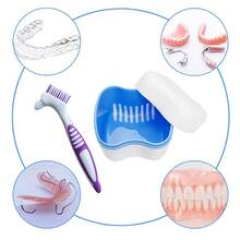 Dental Prosthesis Fixation Cleaning Set, Fixation Cleaner Box, Toothbrush, Double-Sided Toothbrush, Multi-Layer Bristles, Denture Cleaning, European Dental Prosthesis Cleaning Box, Dental Prosthesis Box With Invisible Fixation, Dental Prosthesis Cleaning Box With Double Layer And Filter, Denture Box, Travel Set. Back To School, Mother's Day, Father's Day Gift Ideas. - Multicolor - View 4