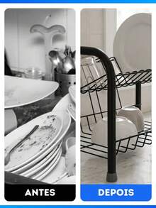 Modern Designer Double Dish Drainer 13 Plates With 2 Tiers - 黑色 - 查看 3