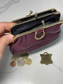 Achetez-en un, obtenez-en un gratuitement. Porte-monnaie en cuir véritable, certifié cuir agneau, petit, mignon et pratique véritable. - Rouge foncé - Voir 5