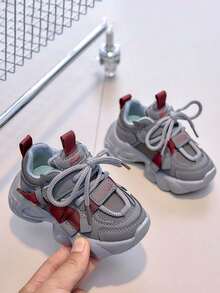1 Pair Baby Thick Sole Shock-Absorbing Non-Slip Sports Shoes PU Upper Low-Top Round Toe Flat Casual Shoes Spring/Autumn - Grey - View 13