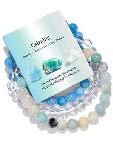 3件套天然石手链，女士自愈情绪弹力手链套装，8毫米珠子，可调节叠戴，生日礼物，时尚首饰礼品，附赠祝福卡 - 3 - 查看 19