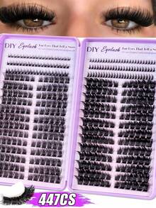 447 pezzi Ciglia finte D-Curl soffici, alta capacità, adatte per creare un trucco per gli occhi denso, soffice e naturale, fai-da-te, libro di ciglia singole ad alta capacità, adatto per principianti, truccatori, morbide e di lunga durata, estensione di ciglia segmentata, libro di ciglia portatile, adatto per palcoscenico, matrimonio, all'aperto, lavoro quotidiano, festa di musica, ecc. (Ciglia inferiori + 120 pezzi + 150 pezzi) Grappoli di ciglia - nero - Visualizzare 10