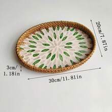 1pc Oval Rattan Colorful Shell Tray, 10.63 X 7.09 X 1.18 Inches, Rattan Colorful Shell Storage Basket, Home Decor, Jewelry Storage, Living Room, Dining Room Tabletop Decor - Colorful Shells - View 18