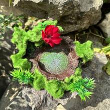 Resin Moss Rock Water Dish Ornament, Simulation Mossy Rock Basin Decor With Artificial Plants, Reptile Terrarium Water Bowl Landscape Decoration For Lizard Gecko - A - View 5