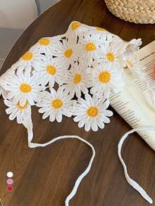 夏季海滩防晒头巾，女士波西米亚风度假装扮，手工针织三角围巾，发带，花卉头巾，复古法式针织头巾，可爱花卉三角围巾发带，适合夏季度假、拍照，甜美防晒夏季发饰，海滩度假发带 - 彩色 - 查看 2