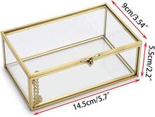 Elegante vetrina rettangolare in vetro vintage con bordo dorato – portagioie con struttura in metallo – vetrina decorativa trasparente da tavolo, ideale per riporre gioielli, anelli e bracciali, e come accessorio per la casa. - oro - Visualizzare 2