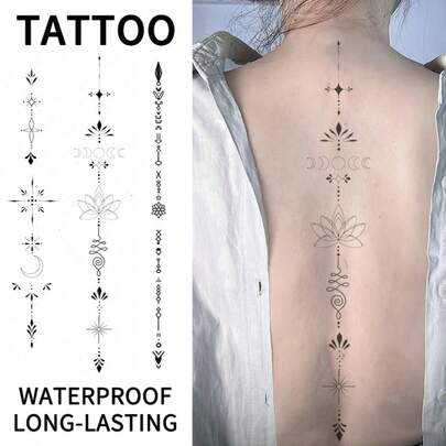 3张莲花月亮图案临时纹身贴纸套装，防水，持久1-2周，不反光半永久性假纹身，男女通用，可用于手臂、背部、腿部装饰，是理想的礼物，时尚人体彩绘贴纸。