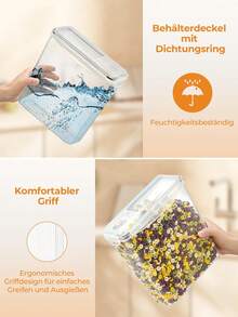 Boîtes de conservation hermétiques avec couvercles, lot de 4, 3,7 L, boîtes de rangement en plastique, saupoudreuses à céréales et contenants pour conserver céréales, cornflakes, spaghettis, etc. Organisateur de cuisine pour le réfrigérateur, rangement pour épices - Voir 6