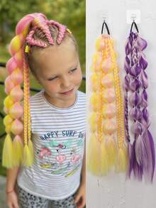 Synthetic 1pc Ponytail Extension Corlorful Bubble Braid Long Lantern Braided Ponytail With Hair Tie Straight Hairpieces Kids - Multicolor - View 2