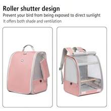 Mochila transportadora de pájaros jaula portátil de viaje con percha 2 comederos soporte de malla metálica y bandeja extraíble. Ligera con ventana de malla transpirable para loros fácil d - Rosado - Ver 5