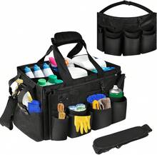 Cleaning Tool Storage Bag - Large Capacity, Detachable Apron, Hand & Shoulder Carry - For Car And Professional Cleaning - Black - View 1