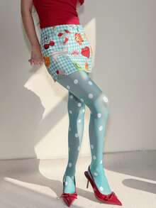 Retro Large-Scale Polka Dot Pantyhose, Fashionable Multi-Color Contrasting Polka Dot Stockings, Sweet, Cool, Ish Style Leg Accessories, Ultra-Thin Transparent Base Layer  Pantyhose For Women. - 水鴨藍 - 查看 8