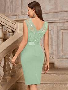MIUSOL Đầm dự tiệc cocktail không tay cổ tròn đính sequin và ren hoa cổ điển, đầm mùa hè thanh lịch dành cho nữ. - Màu xanh Bạc hà - Xem 2