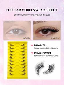 Asiteo 10 Pairs Natural Half-Piece Cat Eye False Eyelashes, Transparent Band With Soft Fluffy Fine Lightweight Faux Mink 3D Lashes, Suitable For Daily Makeup To Extend Lashes, Reusable Natural Look - Black - View 4