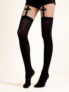 1 chiếc tất lưới chéo liền thân kiểu Y2K Gothic màu tối, dài đến đùi, gợi cảm. - Nhiều màu - Xem 3