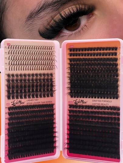 680pcs T50+80+100+120D High Capacity European And American Style False Eyelashes, D-DD Curled 3D Design, Mixed Length, DIY Creative Eye Makeup, Quick Application Saves Time, Soft & Lightweight Lashes Fit Eye Shape, Easy For Beginners, Suitable For Daily, Party, Gift For Girlfriend, Creates Charming Big Eyes