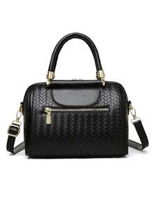 Women's Handbag, Shoulder Bag, Woven Embossed Solid Color PU Leather, Minimalist, Lightweight, Versatile - Black - View 7