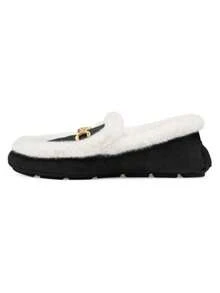 Stuart Weitzman Women's Metal Decor Patchwork Fuzzy Slip-On Casual Loafers - Black/Beige - View 1