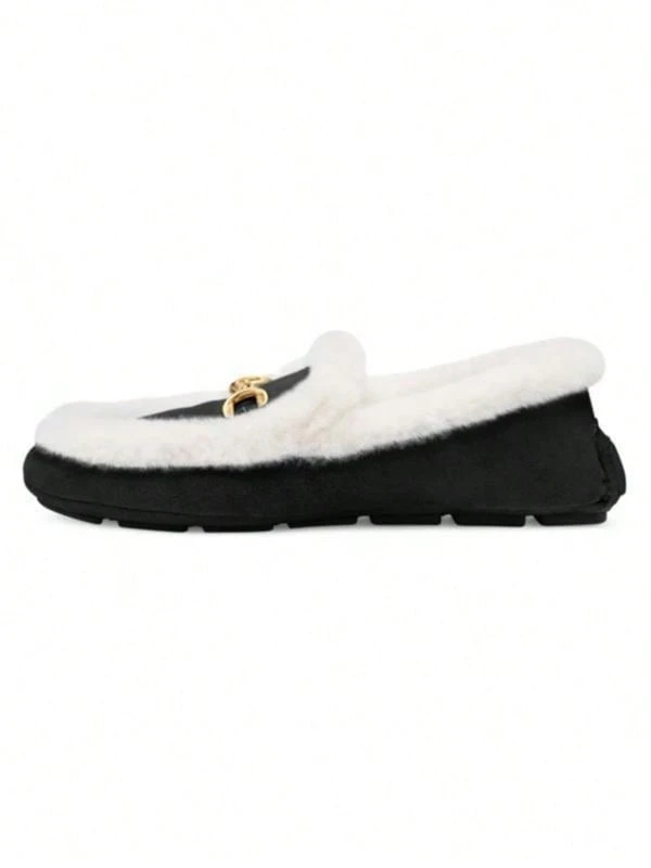 Stuart Weitzman Women's Metal Decor Patchwork Fuzzy Slip-On Casual Loafers - Black/Beige - View 1