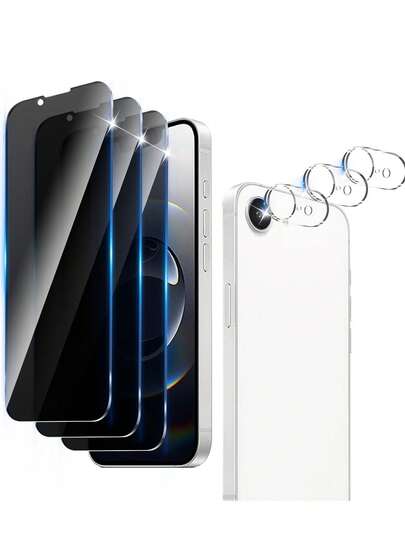 3 miếng dán bảo vệ màn hình và 3 miếng dán bảo vệ ống kính trong suốt tương thích với iPhone 17 Air/17/17E/17Pro/17Promax/16/16E/16Pro/16Promax/14Pual/14/15/15Pro/13/12/11/12MIMI/11MIMI/13MIMI/11Pro/12Promax/13Promax. Miếng dán bảo vệ màn hình, kính cường lực chống vỡ, phim kính cường lực chống nhìn trộm.
