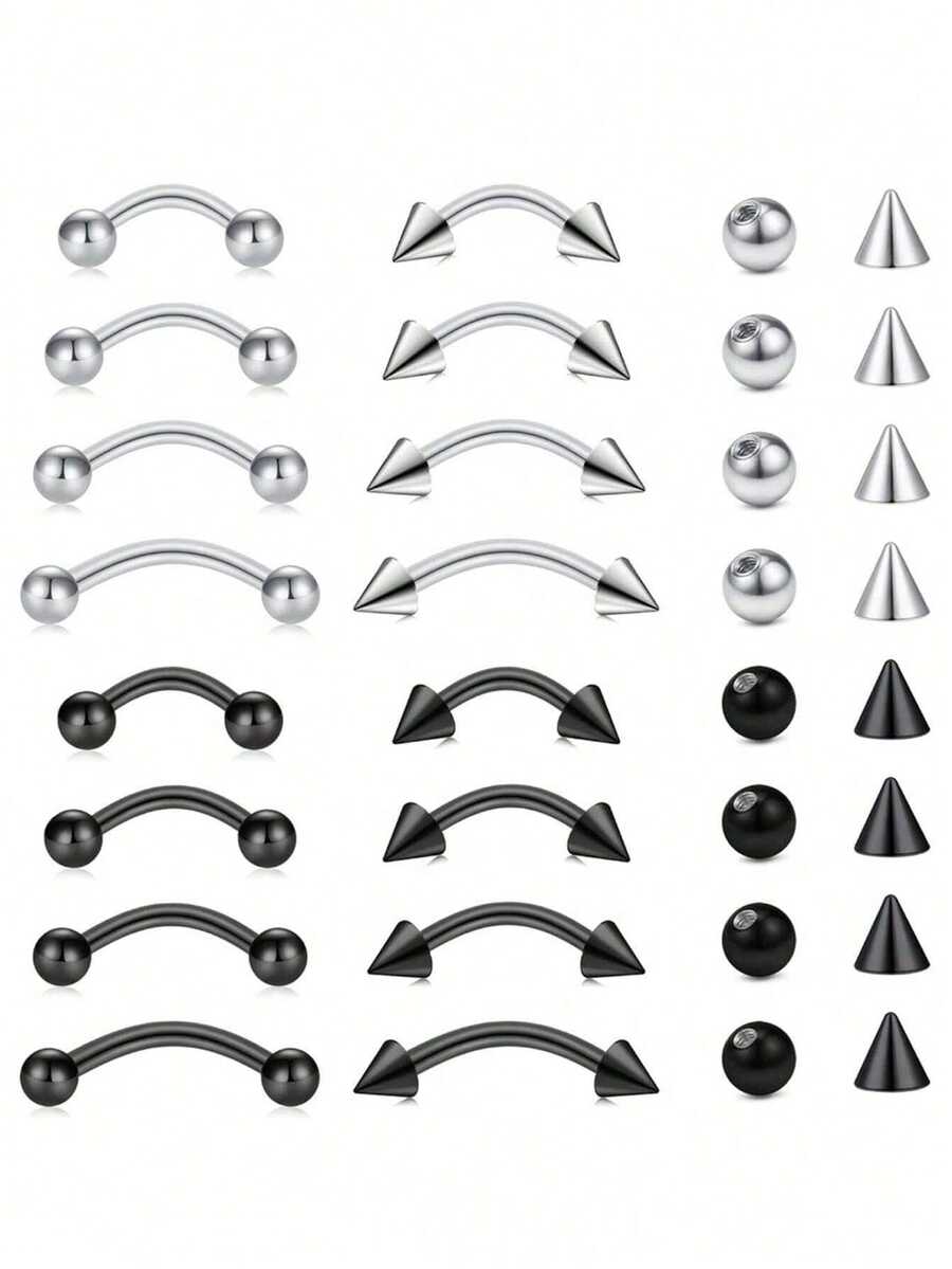 16件套眉部穿孔饰品，不锈钢弯杆迷你眉环，垂直唇钉，耳廓、耳软骨、耳轮、耳屏穿孔饰品，男士适用，16g，6mm/8mm/10mm/12mm - 彩色 - 查看 1