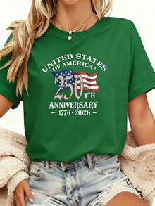250th Anniversary American Flag T-Shirt & Light Blue Denim Shorts - Heavyweight 250 Years Of Independence Celebration, Soft Crew Neck Casual Shorts Suitable For Men & Women, 4th Of Outfit, Machine Washable,Women's Graphic Round Neck Short Sleeve Tee, Casual Daily Tops, St. Patrick's Day Easter Holiday Outfits - màu xanh lá - Xem 4