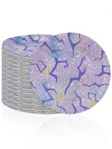 10pcs/20pcs/30pcs Purple Rainbow Geometric Pattern Paper Plates Set, 9-Inch And 7-Inch Asymmetrical Cracked Design Paper Plates, Suitable For Birthday Party, Disco, Bachelorette Party, K-Pop Theme Party, Other Party Tableware Decor, Unisex - Multicolor - View 3